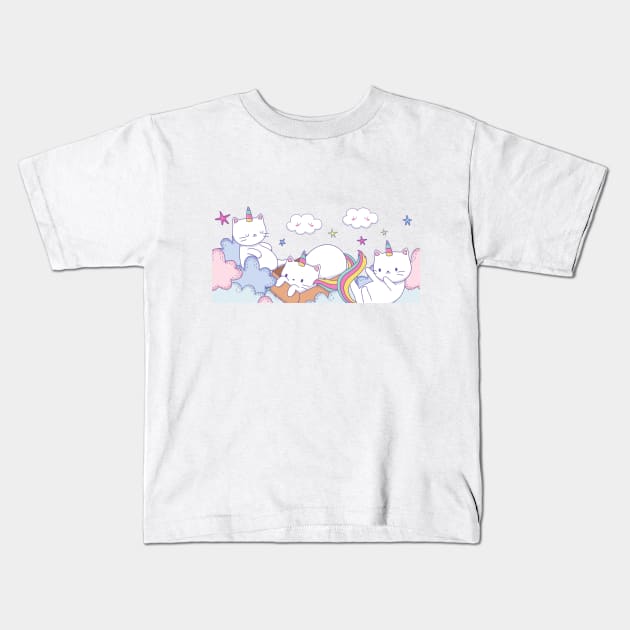 Unicorn Cats Kids T-Shirt by CatMarceline